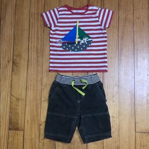 MINI BODEN BABY BOY APPLIQUÉ TOP & BAGGIES 2-3